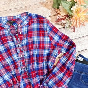 JCREW Plaid Ruffle Button Up Shirt Sz L
